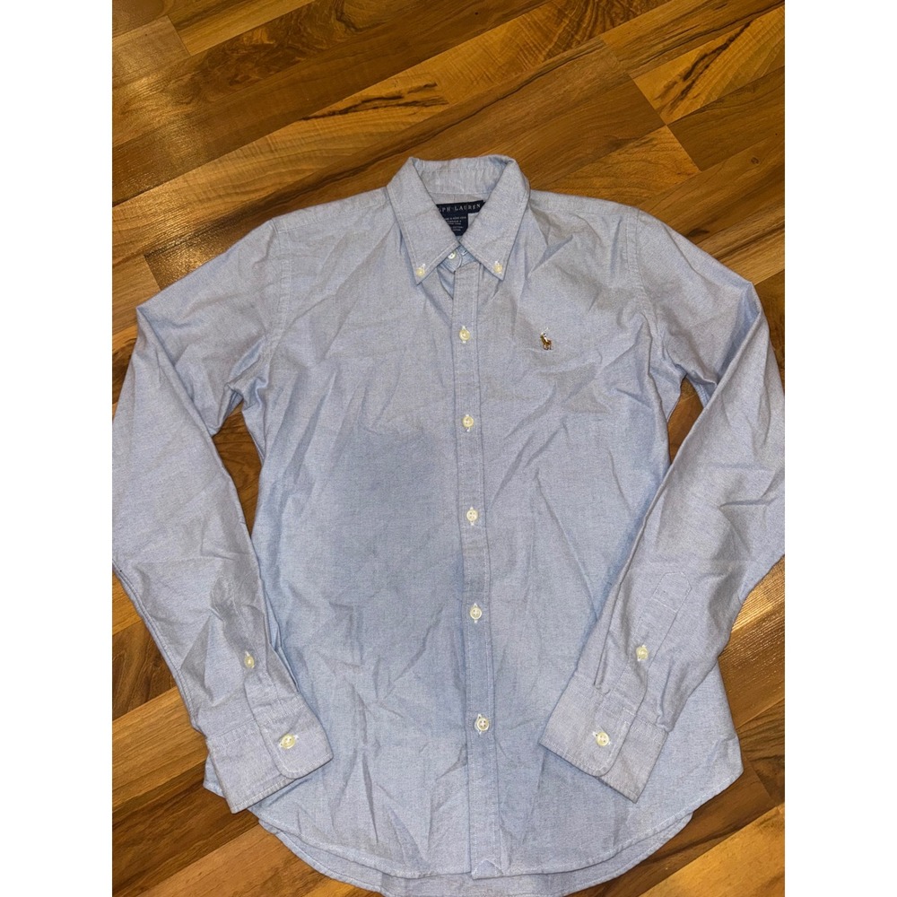 Ralph Lauren Oxford Shirt Women 6 Blue Excellent Button Down Long Sleeve Pony